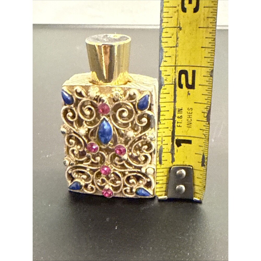 Vtg Florenza Perfume Bottle Filigree Jeweled Gems 1950s Vanity Item USA - Picture 9 of 10